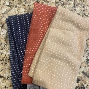 Set of 3 Kitchen Towels - Navy, Rust, and Tan